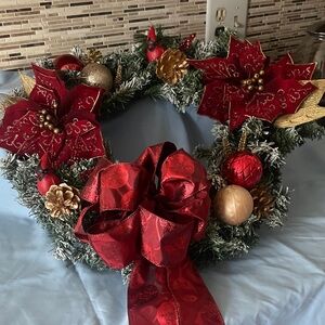 Elegant Red and Gold Holiday Wreath
